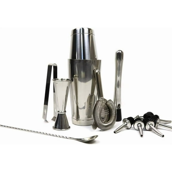 Boston Cocktail Shaker Set, 13-Piece Professional Bartender Kit with Stainless Steel Shakers, Jigger, Strainer, Muddler, Tongs, Bottle Pourers & Swizzle Stick for Home & Professional Bars