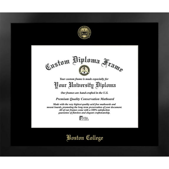 Boston College 15.8w x 12.8h Manhattan Black Single Mat Gold Embossed Diploma Frame with Bonus Campus Images Lithograph (value savings at $59)