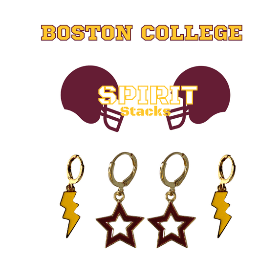 Boston College Spirit Stack golden yellow mini enamel bolts and maroon statement open starboys