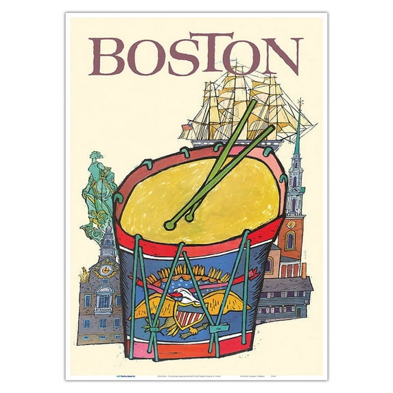 Boston Colonial Massachusetts - Vintage Travel Poster by David Klein c.1960s - Master Art Print 10in x 14in
