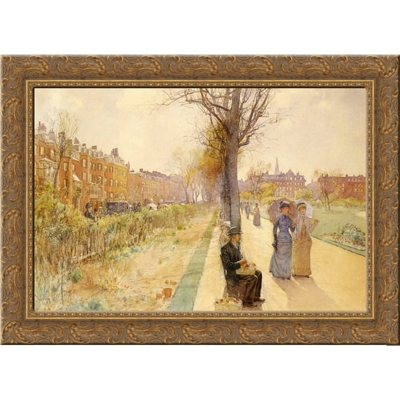 Boston Common 24x18 Gold Ornate Wood Framed Canvas Art by Childe Hassam