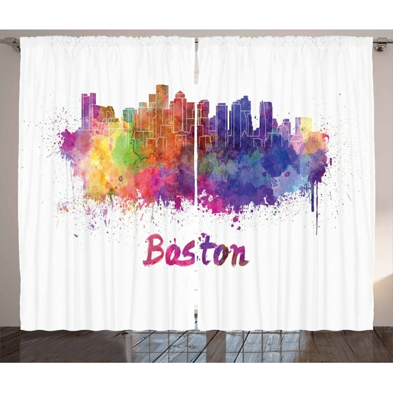 Ambesonne Boston Curtains 2 Panel Set, Ink Splattered Design, 108" x 84", Multicolor
