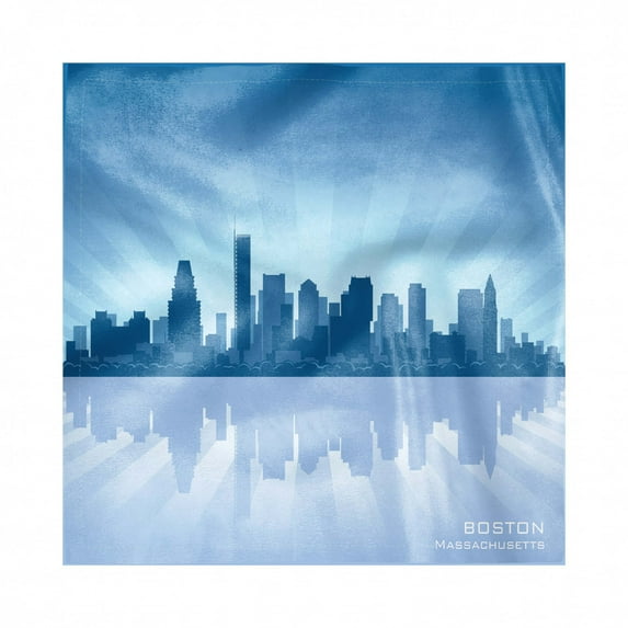 Boston Decorative Napkins Set of 4, Massachusetts Skyline Illustration and Reflection in Water, Silky Satin Fabric for Brunch Dinner Party, 18", Petrol Blue Slate Blue, by Ambesonne