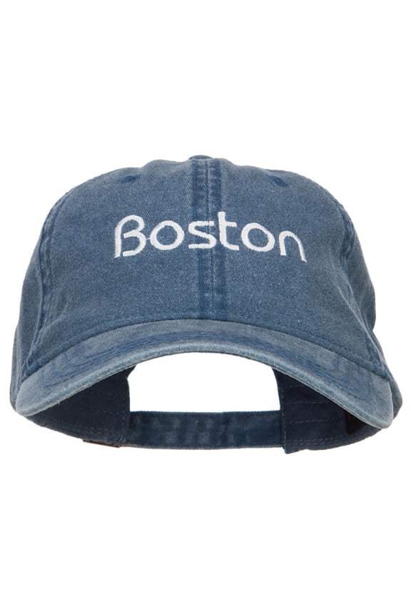 Boston Embroidered Washed Buckled Cap - Navy OSFM