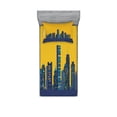thumbnail image 1 of Boston Fitted Sheet & Pillow Sham Set, Iconic Buildings Flat City Illustration and Egg Yolk Color Sky, Decorative Printed 4 Piece Bedding Decor Set, Twin, Earth Yellow Dark Blue, by Ambesonne, 1 of 3