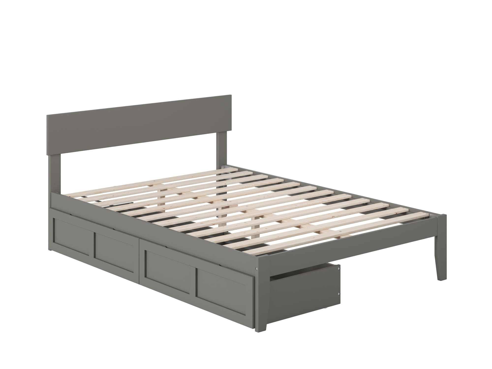 Gray Full Wood Platform Bed with Storage Drawers
