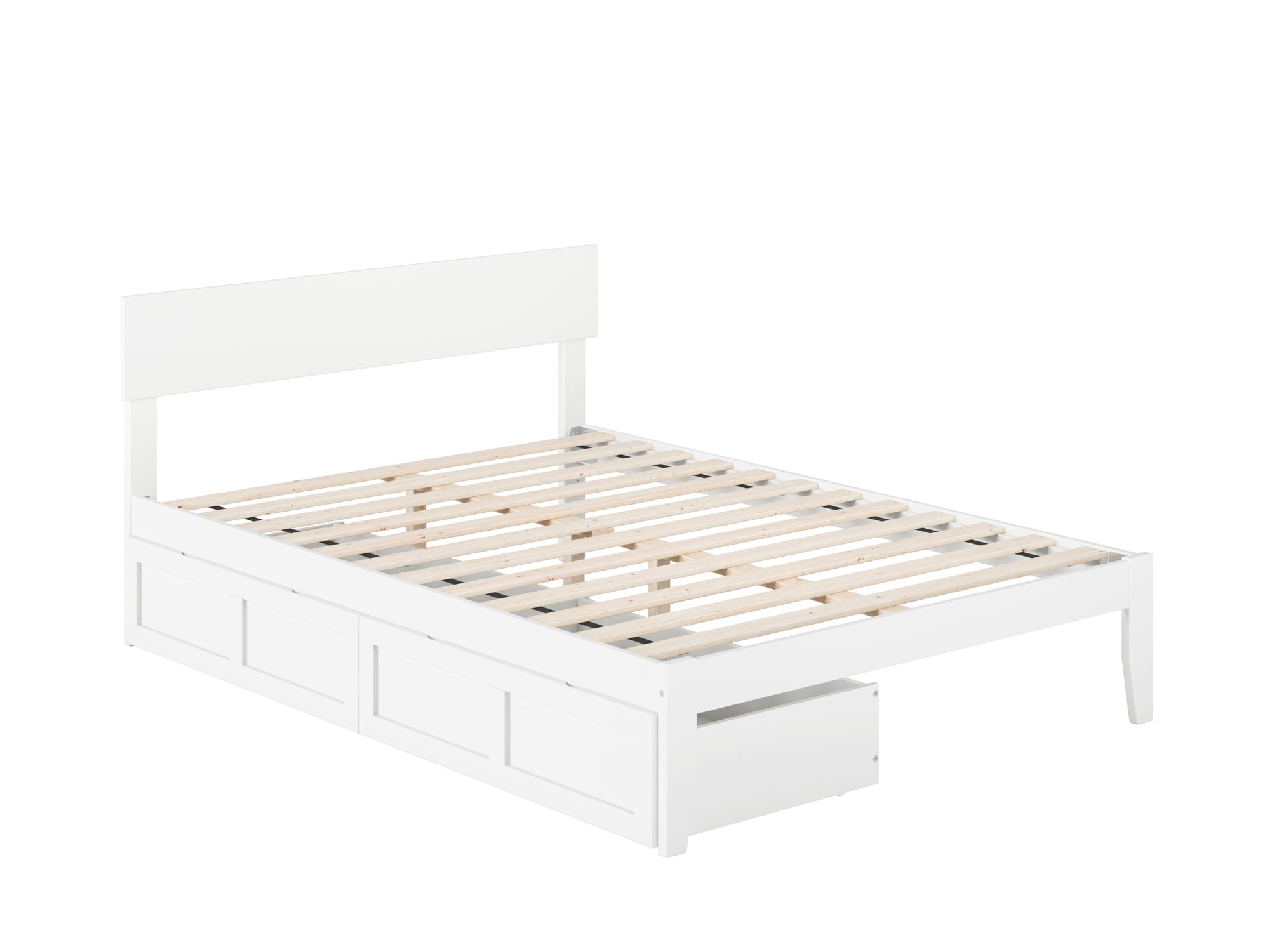White Full Wood Platform Bed with Storage Drawers and Headboard