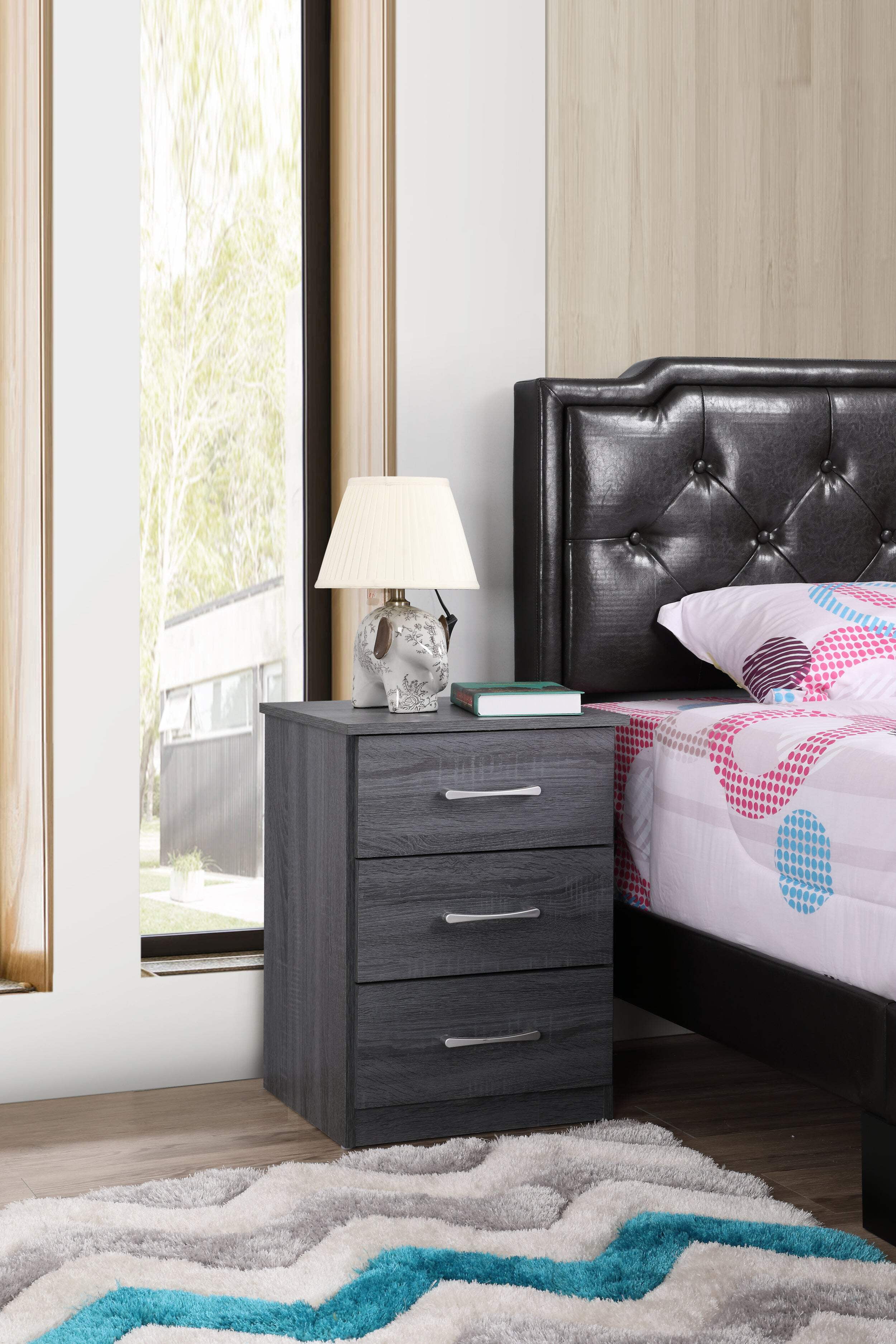 Boston Gray 3-Drawer Solid Wood Nightstand