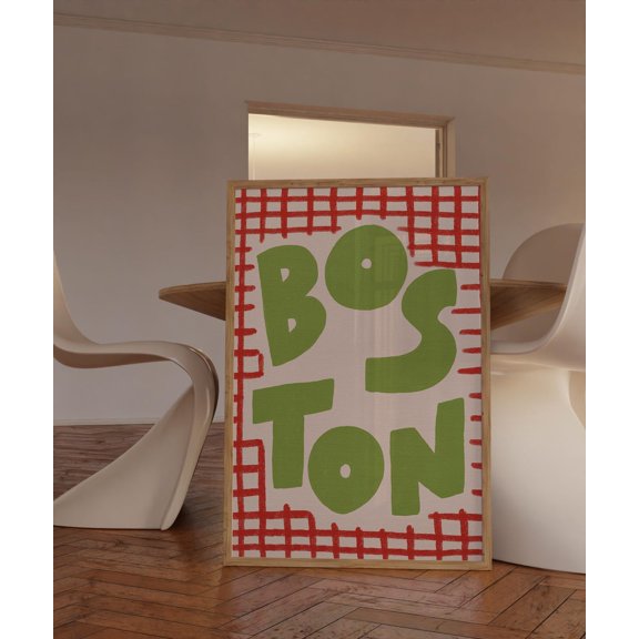 Boston Hand Written Aesthetic Dopamine Art, Unframed Paper Poster 8x10in