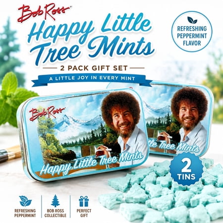 Bob Ross Happy Little Tree Mints Tin – 2 Pack Peppermint Candy Gift Set