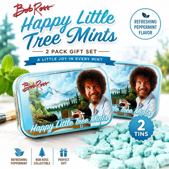 Bob Ross Happy Little Tree Mints Tin 2 Pack Peppermint Candy Gift Set