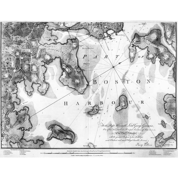 Boston Harbor Map 1777. Nengraved English Map Of Boston Harbor Published In London 1777. Poster Print by