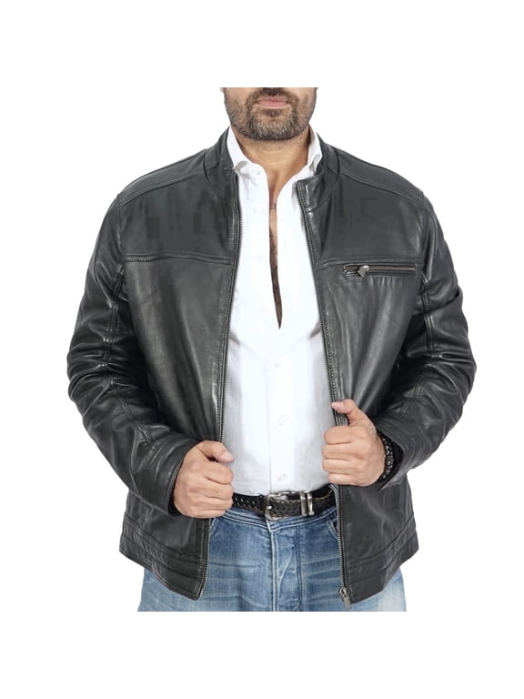 Ace Winter Biker Casual Leather Jacket Mens - Ace Biker Black Mens Bomber Real Leather Jacket