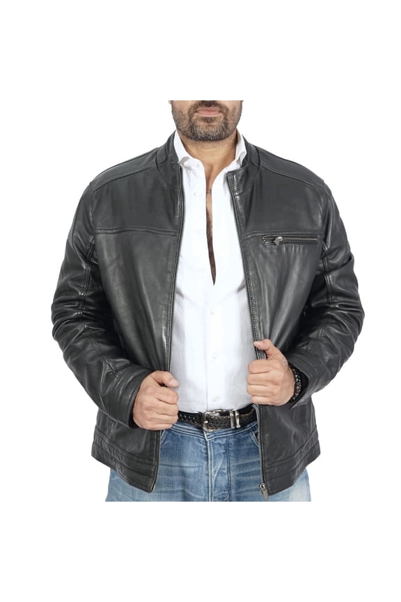 Ace Winter Biker Casual Leather Jacket Mens - Ace Biker Black Mens Bomber Real Leather Jacket