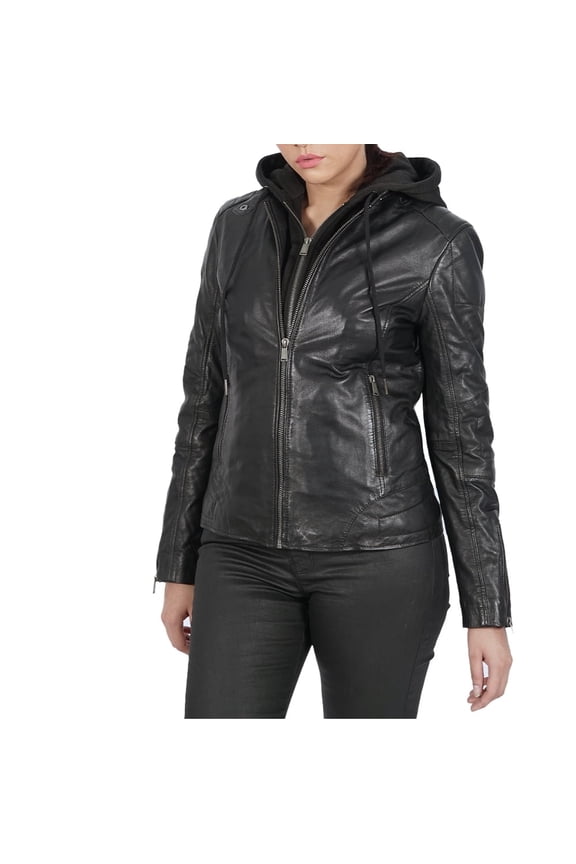 Becky Leather Jacket For Women - Winter Hooded Black Womens Leather Jacket