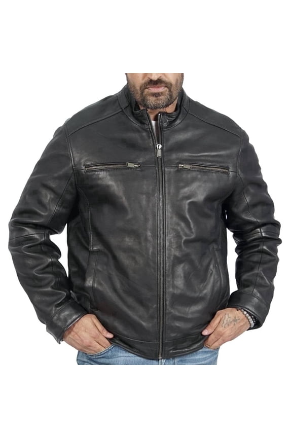 Bruce Classic Bomber Winter Leather Jacket for Men - Casual Black Genuine Leather Jacket Men