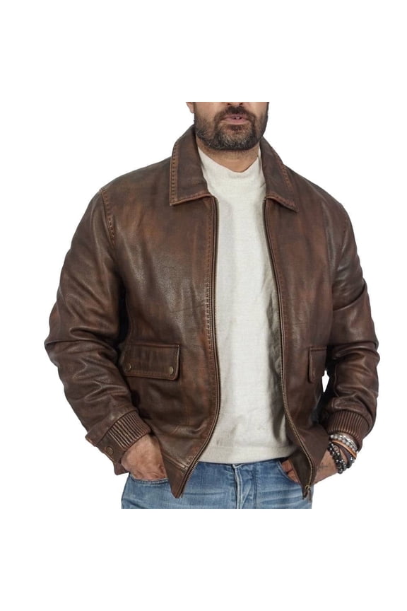 Callister Vintage Bomber Mens Leather Motorcycle Jacket - Dark Brown Casual Winter Leather Jacket for Men