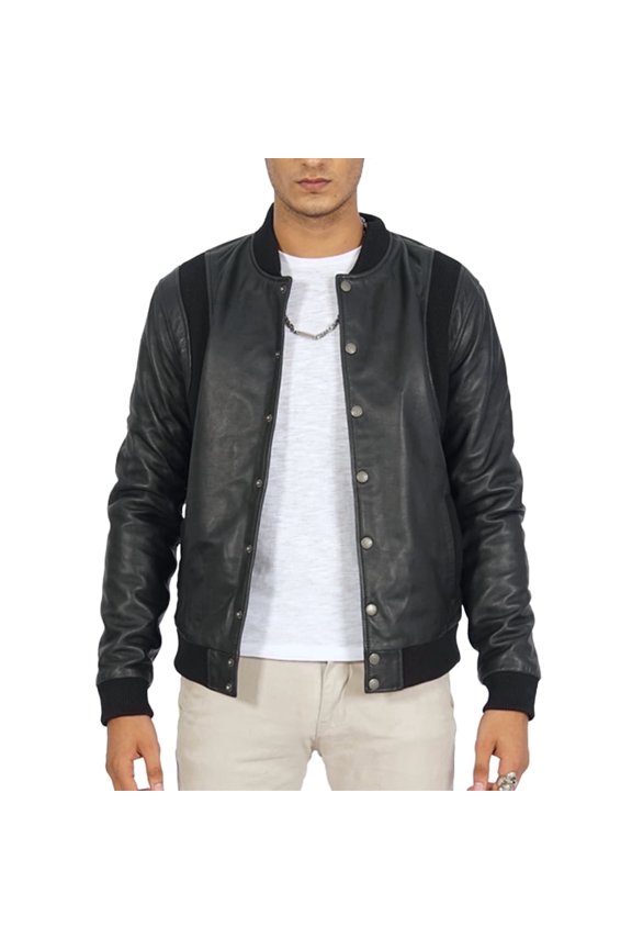 Charlie Black Bomber Leather Jacket Mens - Cafe Racer Motorcycle Leather Jacket Men