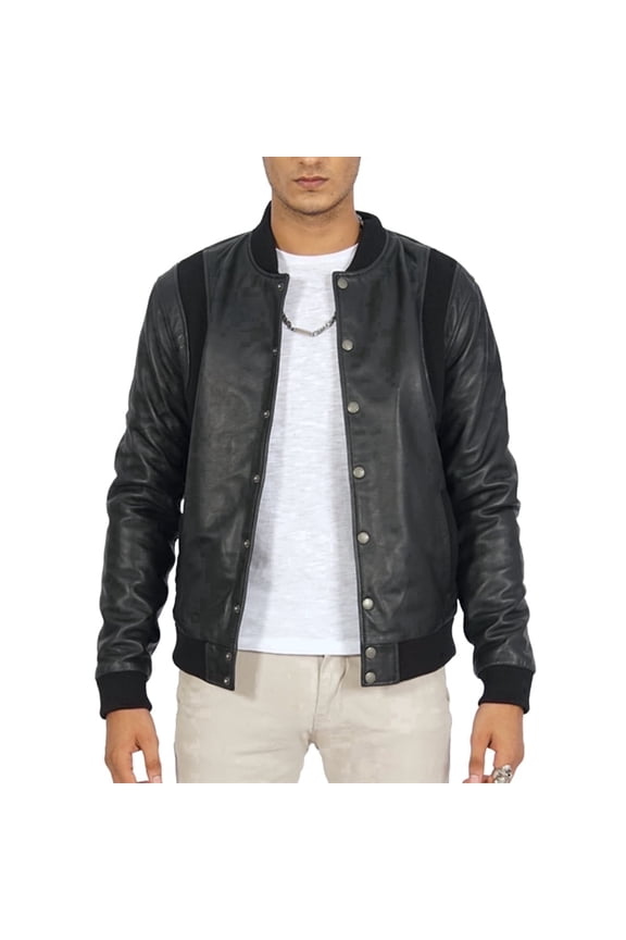 Charlie Black Bomber Leather Jacket Mens - Cafe Racer Motorcycle Leather Jacket Men