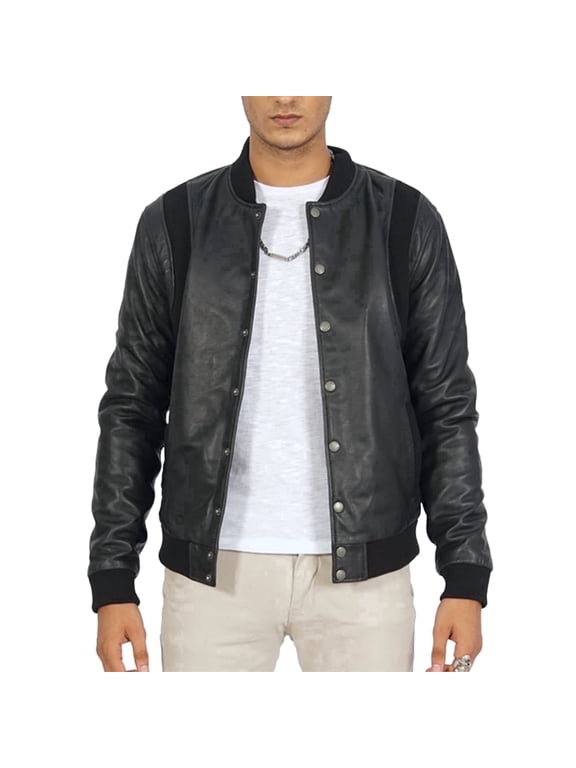 Charlie Black Bomber Leather Jacket Mens - Cafe Racer Motorcycle Leather Jacket Men