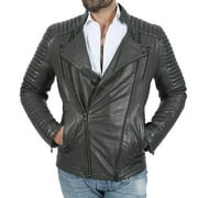 Boston Harbour Daim Quilted Asymmetrical Sheepskin Leather Jackets for Men, Sizes S-3XL