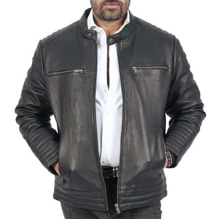 Boston Harbour Dave Casual Classic Mens Real Leather Jacket - Black Bomber Biker Leather Jacket Mens