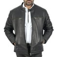thumbnail image 1 of Boston Harbour Dave Casual Classic Mens Real Leather Jacket - Black Bomber Biker Leather Jacket Mens, 1 of 7