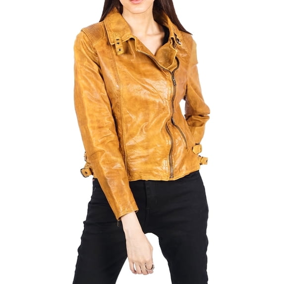 Boston Harbour Elisa Vintage Motorcycle Leather Jacket Women - Cognac Vintage Womens Genuine Leather Jacket