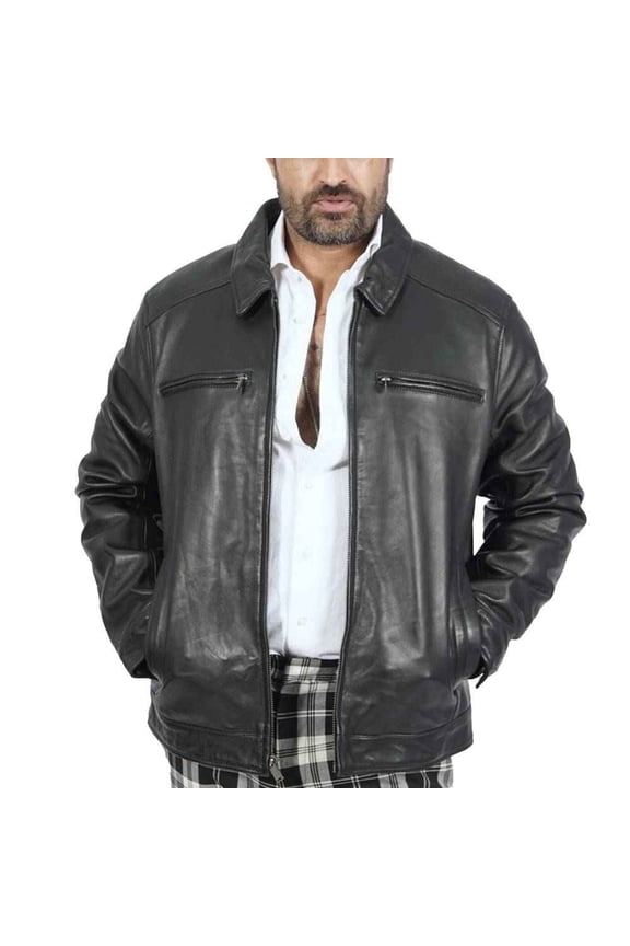 George Casual Mens Leather Motorcycle Jacket - Classic Black Bomber Biker Leather Jacket Men