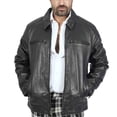 thumbnail image 1 of Boston Harbour George Casual Mens Leather Motorcycle Jacket - Classic Black Bomber Biker Leather Jacket Men, 1 of 1