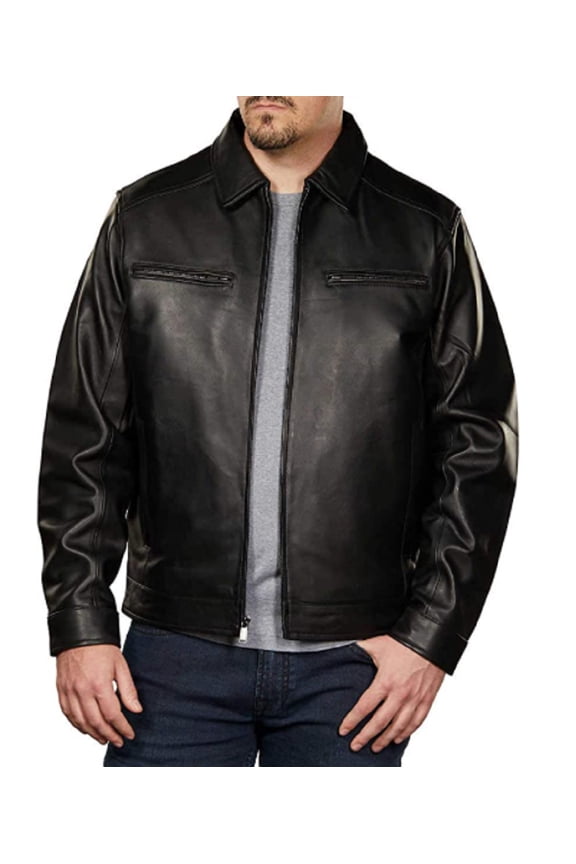 1.0 Men's Black New Zealand Lamb Leather Fashion Car Coat Jacket SFM1899 Medium