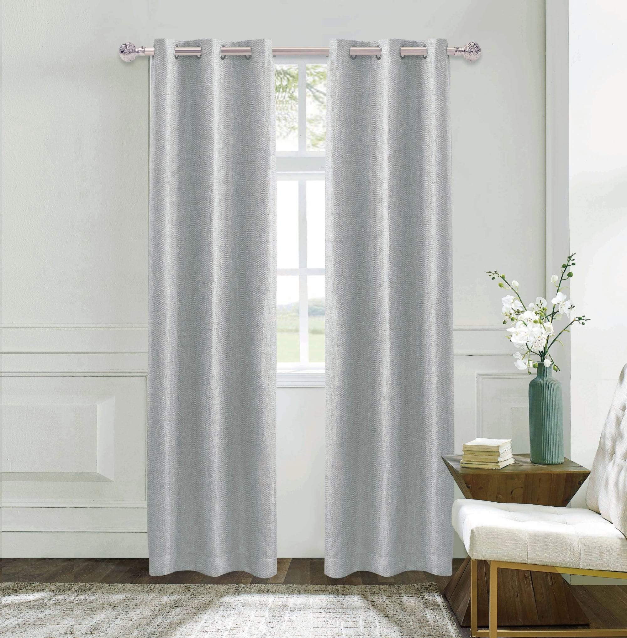Boston Herringbone Designed Heavy Textured Blackout 76" x 84" Window Curtain Panel Pair in Ivory