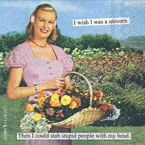 Boston International C023800 Anne Taintor Beverage Paper Napkins 5 x 5" Unicorn