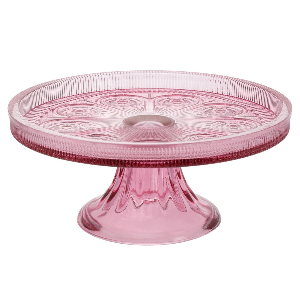 Boston International - 8.25" x 3.5" Round Vintage-Inspired Glass Cake Stand - Pink Codi - Walmart.com
