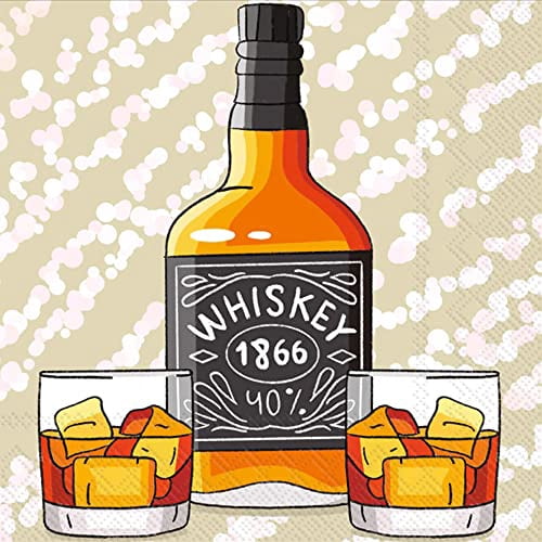 IHR Papierservietten Whiskey Design – 3-lagig, 12,7x12,7 Cm, Packung Mit 20 Stück, Für Partys
