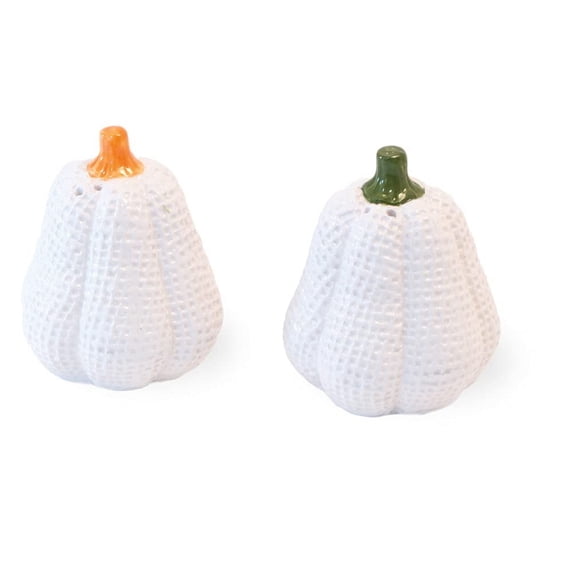 Boston International Ceramic Salt & Pepper Shakers, 2.5 x 3.25-Inches, White Burlap Pumpkins