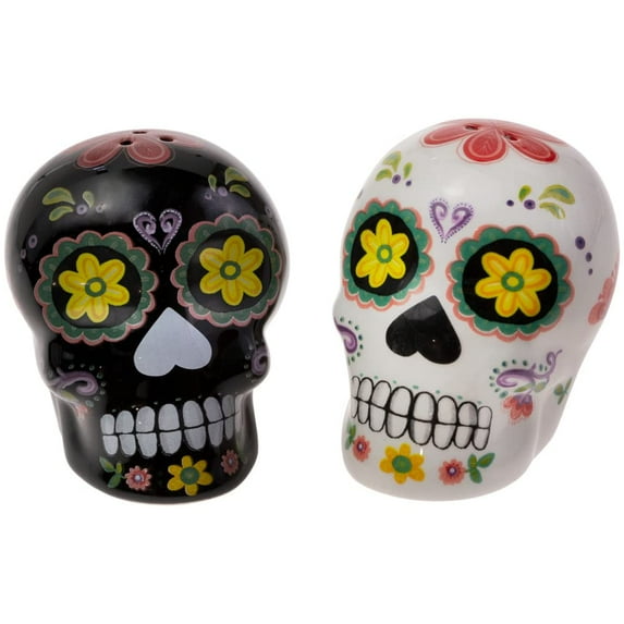 Boston International Ceramic Shakers Dishwasher and Microwave Safe Day of the Dead Salt & Pepper Set, 2.5" x 2" Each, No Vida Cantina