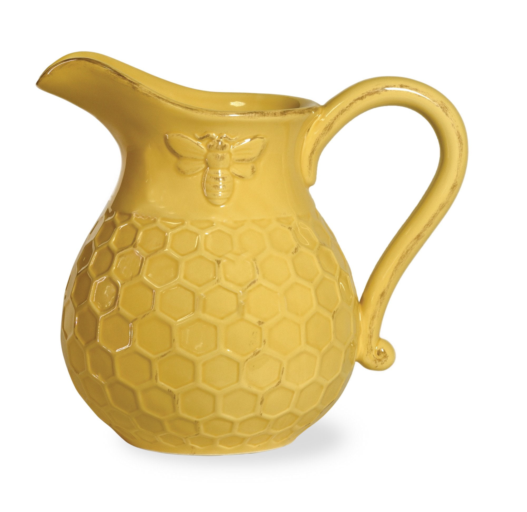 Honey Yellow Embossed Ceramic Honeycomb Pitcher, 5-Cup Capacity