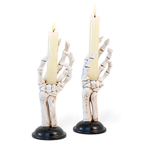 Boston International Halloween Taper Candle Holders, Set of 2, 3 x 8-Inches, Skeleton Hands