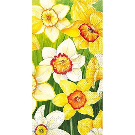 Boston International Hand Towels, Decorative Paper Guest Towels for Bathroom or Paper Napkins Dinner Napkins Yellow Daffodil Flowers Pak 32