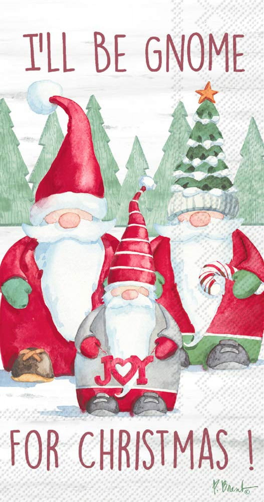 Boston International IHR 3-Ply Guest/Dinner Paper Napkins, 8.5 x 4.5-Inches, Gnome For Christmas,BF901500