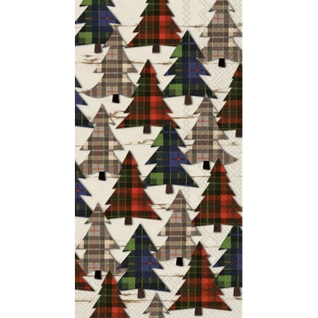 Boston International IHR 3-Ply Guest Towel Buffet Winter Holiday Christmas Paper Napkins, 16-Count, Checkered Pines- Cream