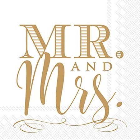 Boston International IHR 3-Ply Paper Cocktail Napkins, 5 x 5-Inches, Mr. and Mrs. Gold