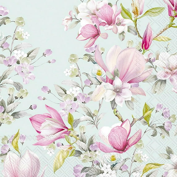 Boston International IHR 3-Ply Paper Lunch Napkins, 6.5" x 6.5", Romantic Magnolia (Pack of 20)