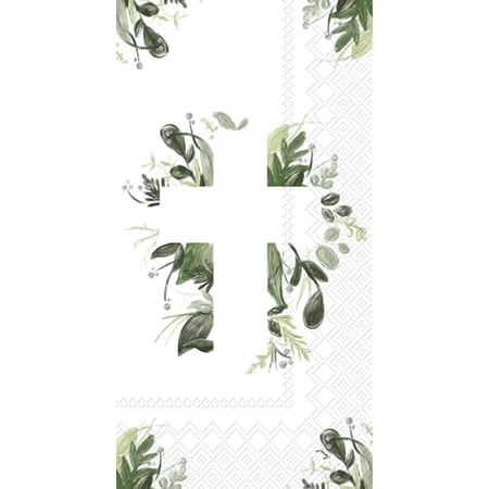 Boston International IHR 3-Ply Paper Napkins Easter Spring Designs, 16-Count Guest Size, Greenery Cross