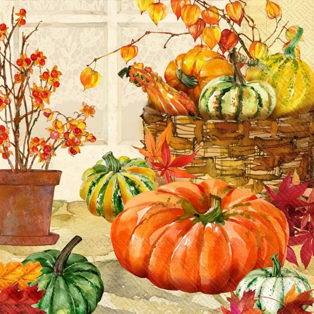 Boston International Ihr Floral Fall Autumn Thanksgiving 3-Ply Paper Napkins