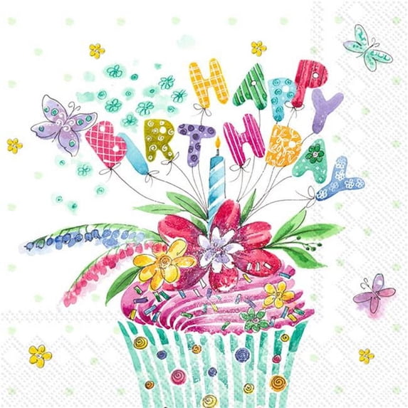 Boston International L954800 Paper Lunch Napkin Birthday Cupcake - case of 3