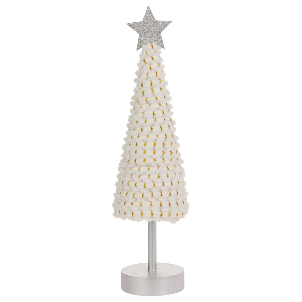 Large White and Gold Handmade Winter Christmas Tree Figurine with Star