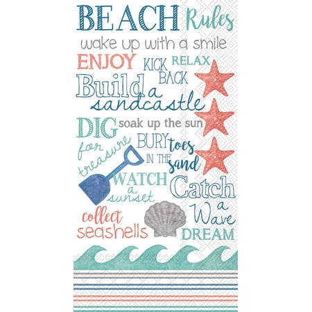 Celebrate the Home Beach-Themed 3-Ply Paper Guest/Buffet Napkins, Beach Rules, 16-Count