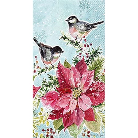 Boston International - Paper Guest Towel - Poinsettia & Chickadees